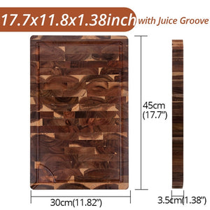 EXTRA LARGE Cutting Board, Rectangle End Grain Butcher Block, Kitchen Chopping Boards, Acacia Wood, 18 x 12 x 1.4 Inch