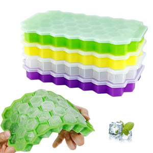 Large Honeycomb Shape 37 Cubes Ice Cube Tray Mold Lid Storage Containers Ice Cube Mould Home Kitchen Summer Drink Cooling Bag B4